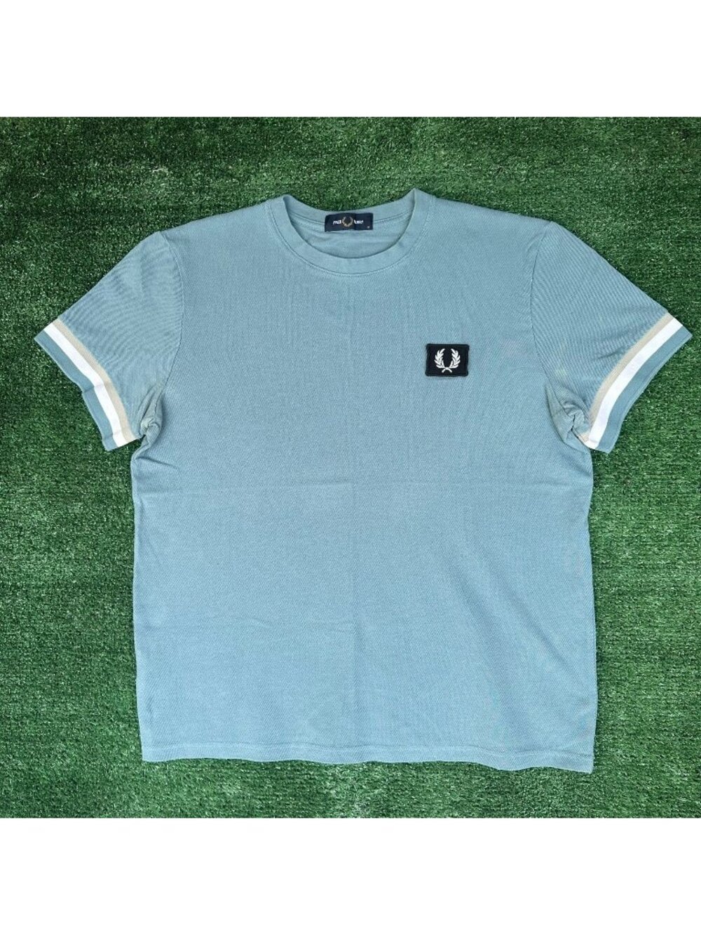 Fred Perry Piqué Patch Logo T-shirt Stockport Blue Medium Mod Britpop